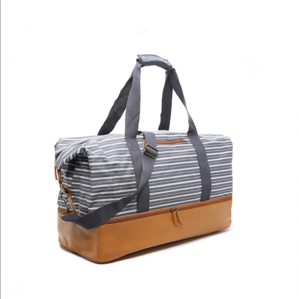 Navy Striped Weekender Travel Bag NWT